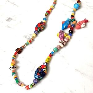 Vintage Millefiori Art Glass Bead Necklace Jewelry Venetian Style Mixed Media 32
